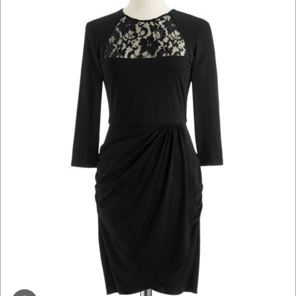Badgley Mischka Black Ruched Cocktail Dress 3/4 Raglan Sleeves